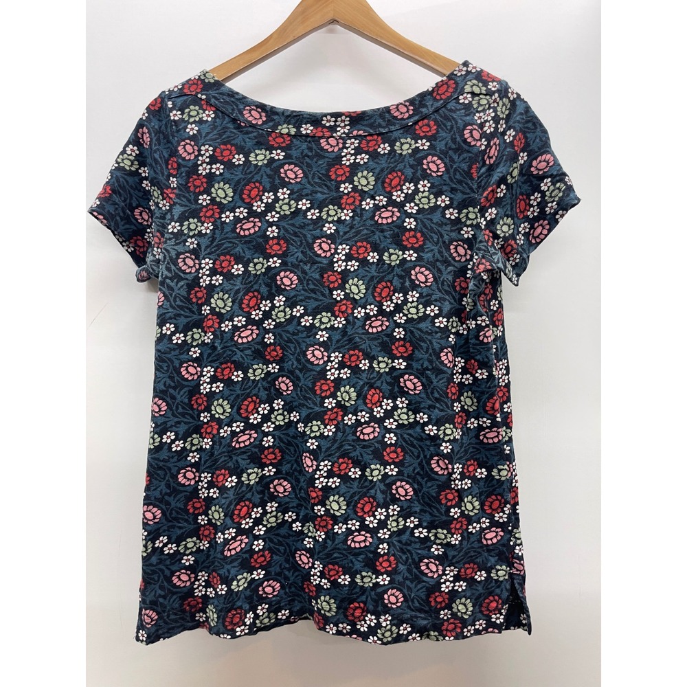 Loft‎ Womens Medium Floral Boat Neck Short Sleeve Knit Top Navy Pink Red